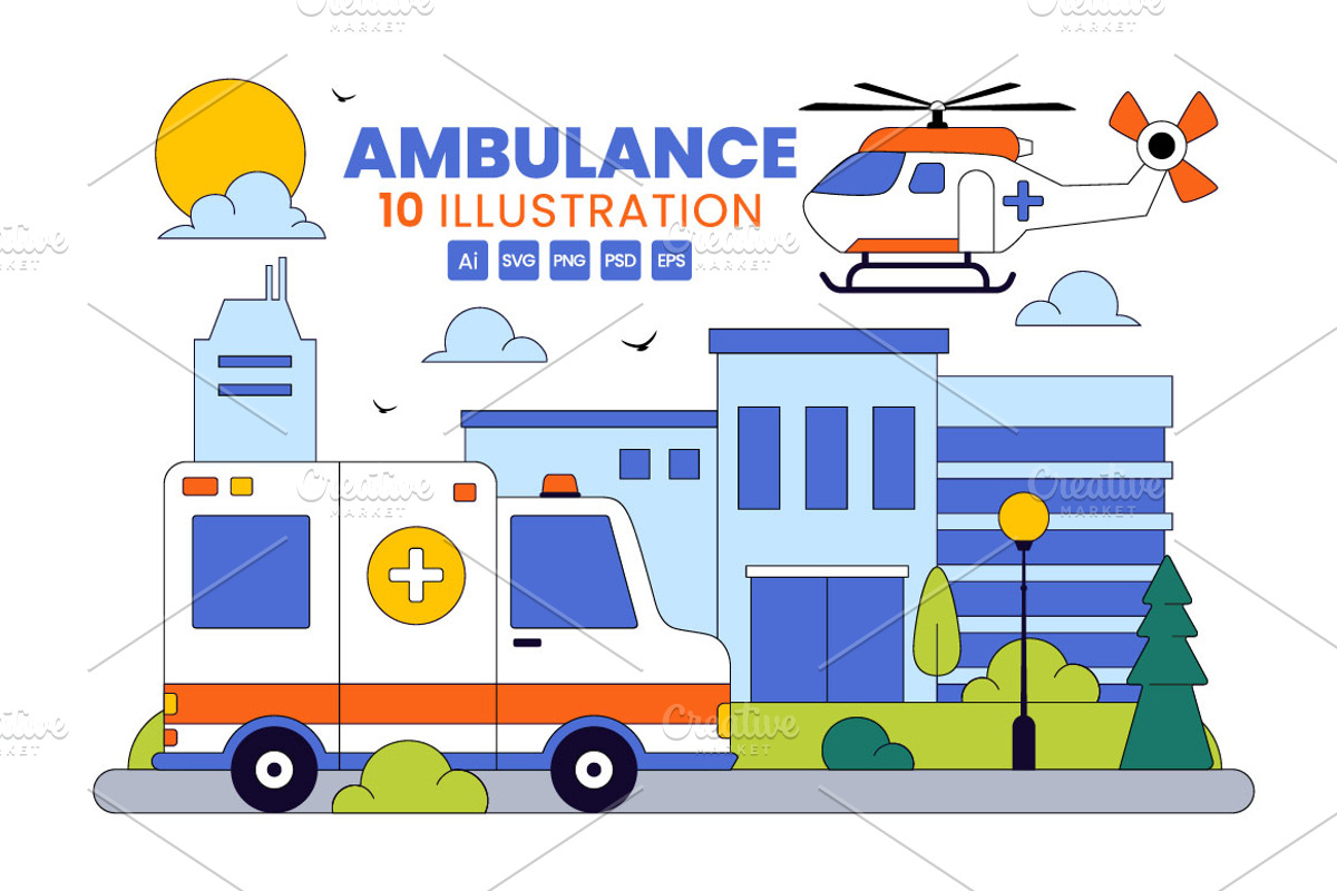 10 Ambulance Vehicle Illustration, a Healthcare Illustration by denayunebgt (Photo 1 of 4)