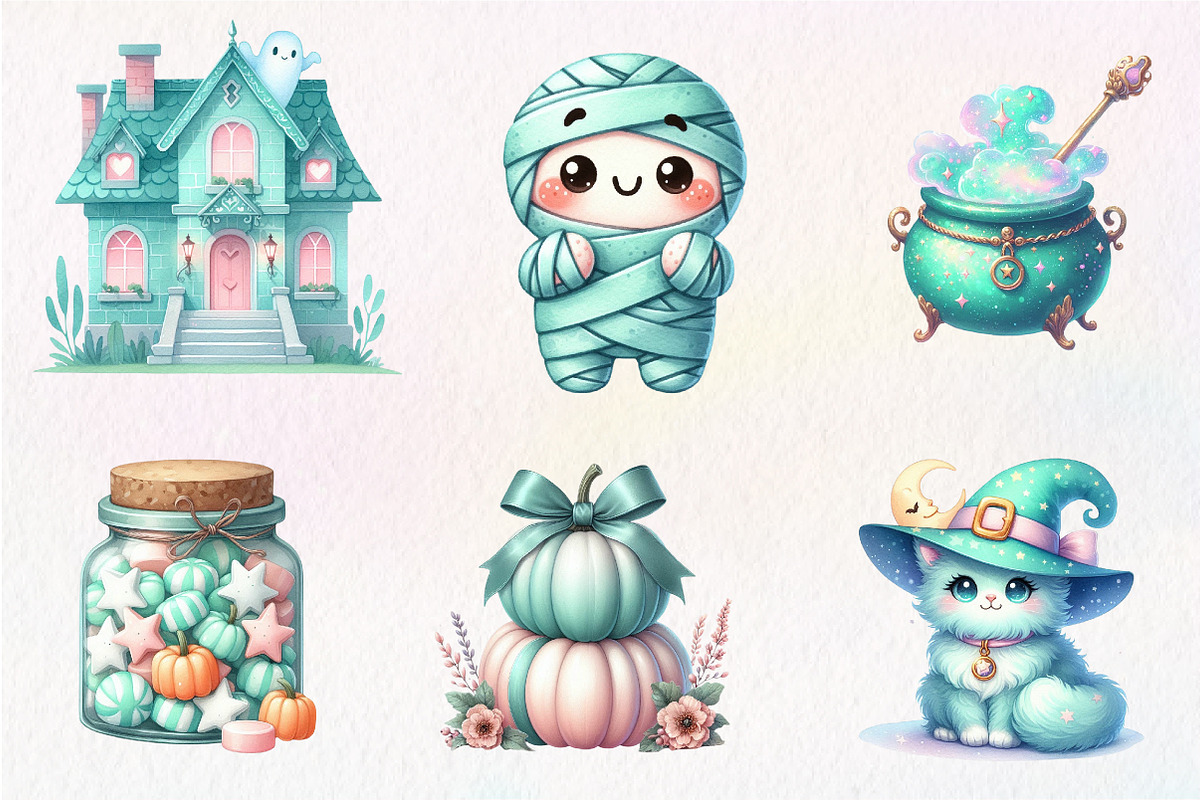 Pastel Mint Halloween Clipart, an Illustration by CreationArt (Photo 2 of 5)
