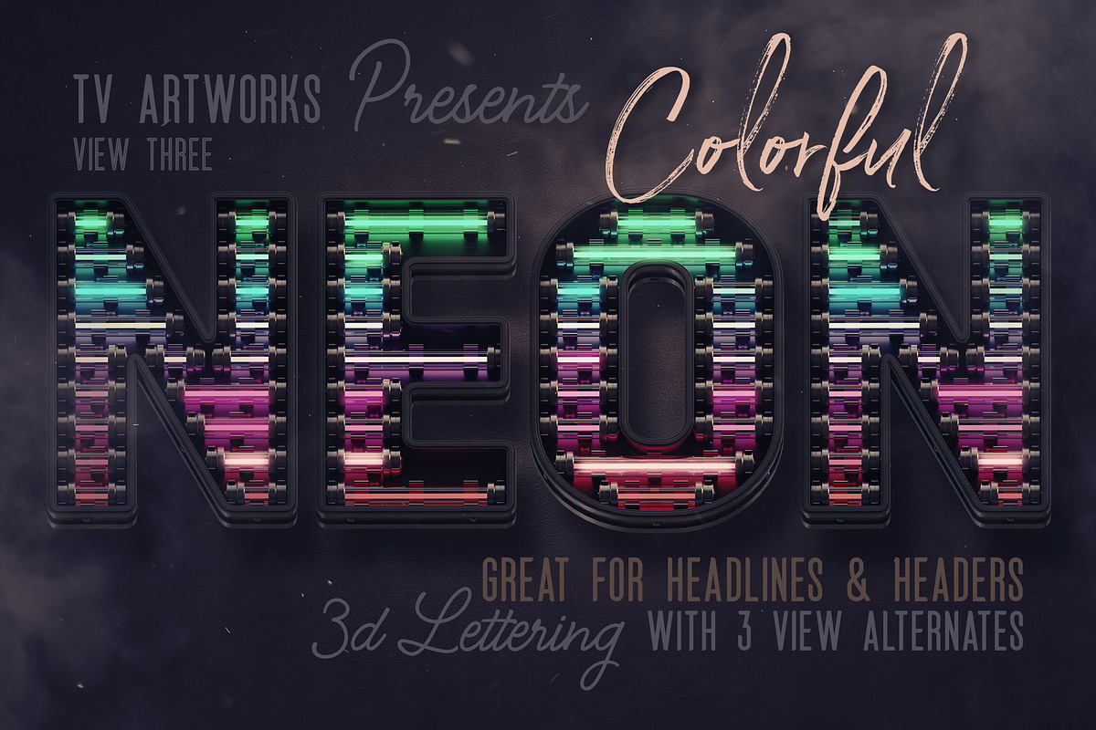 Colorful Neon 3D Lettering, a Graphic by TVartworks (Photo 1 of 13)