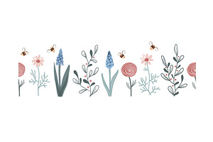 Cute seamless border with spring, an Object Illustration by Toltemara
