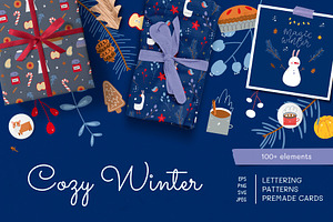 Cozy Winter. Clipart, pattern set