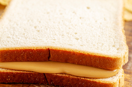 Homemade American Peanut Butter Sandwich on a Wooden Board, side
