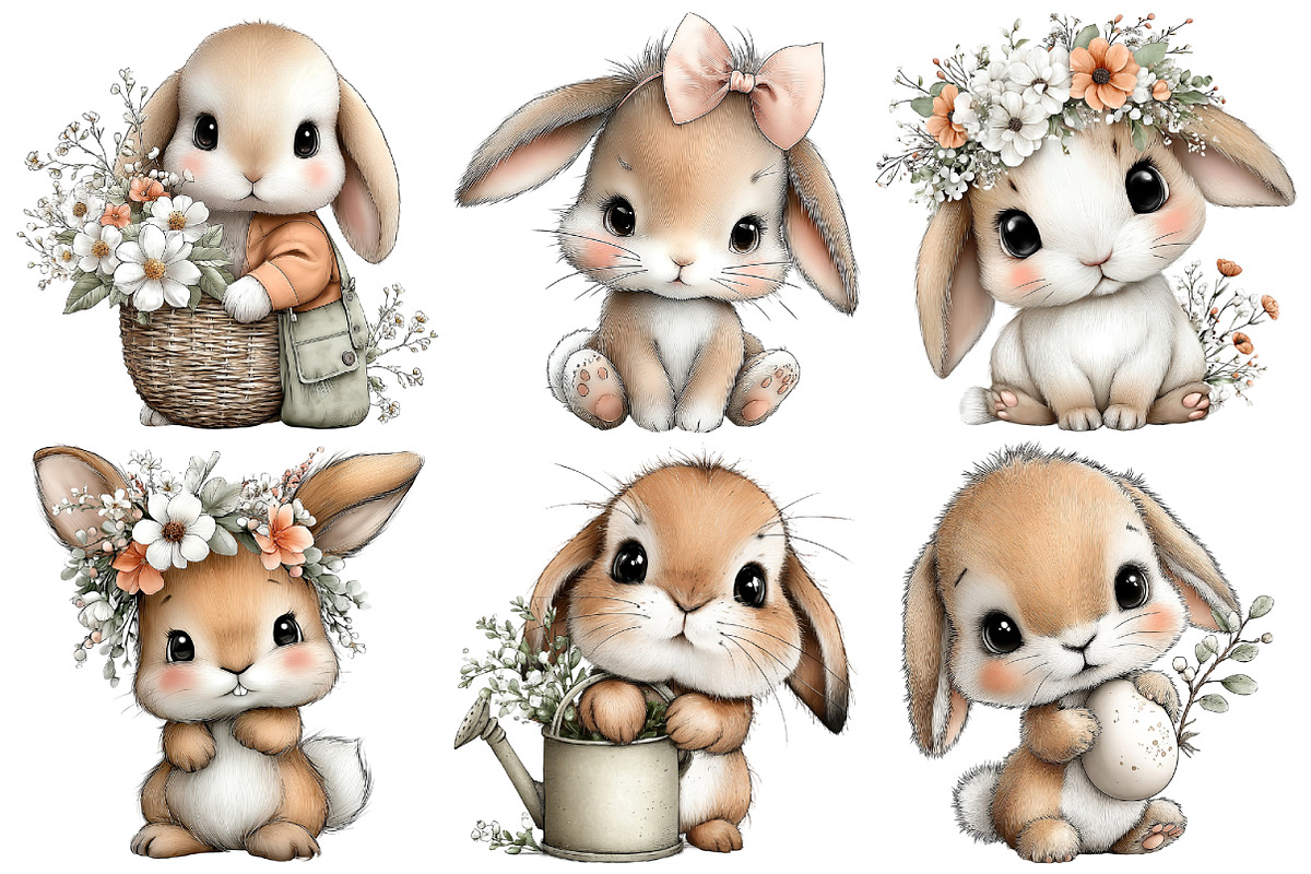 Watercolor Bunny Clipart, an Illustration by Pixels.Craft (Photo 6 of 6)