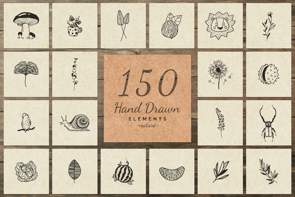 150 Hand Drawn Elements -Nature III-, an Animal Illustration by Michael Rayback Design (Photo 1 of 15)