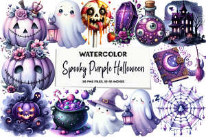 Spooky Purple Halloween Clipart Bund, an Illustration by DreamArtGraphic