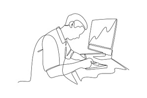 Continuous line. Businessman working, a Person Illustration by Distrologo