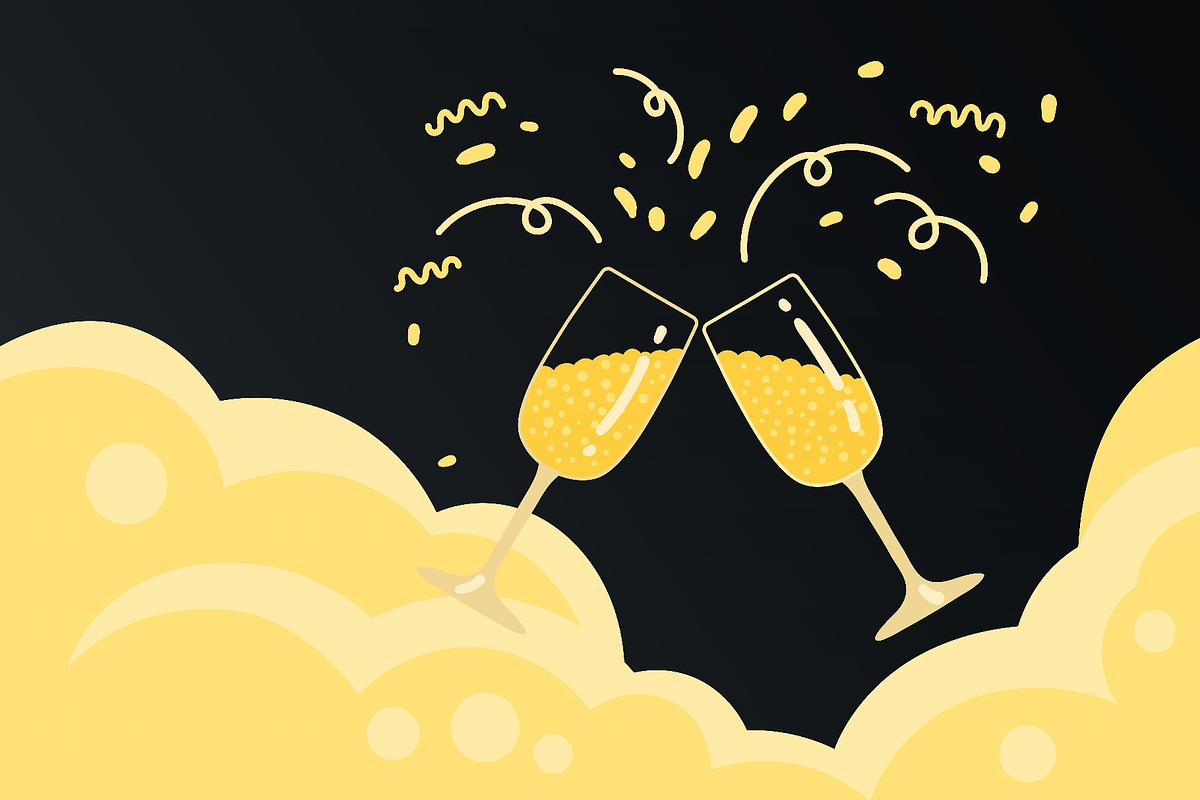 Two golden champagne glasses, a Seasonal Illustration by sceptical cactus (Photo 3 of 3)