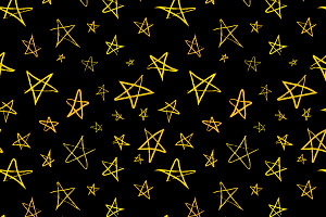 Golden Hand-drawn Stars On Black