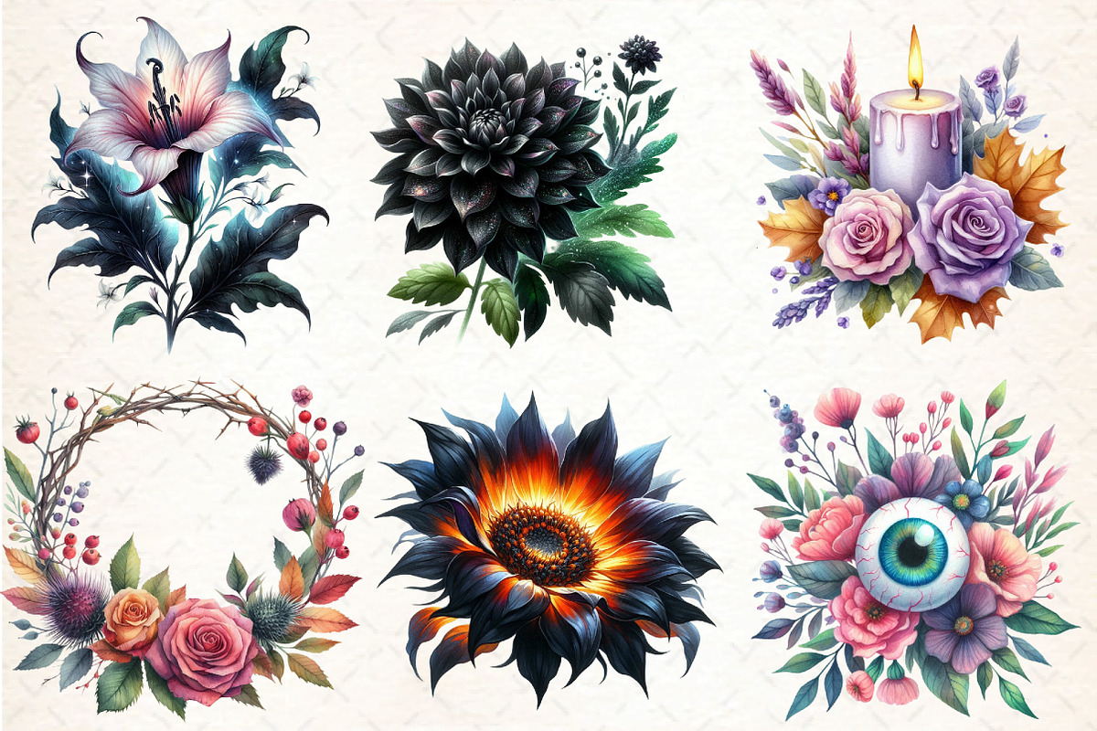 Halloween Flowers Clipart Bundle, an Illustration by DreamCafeArt (Photo 2 of 7)