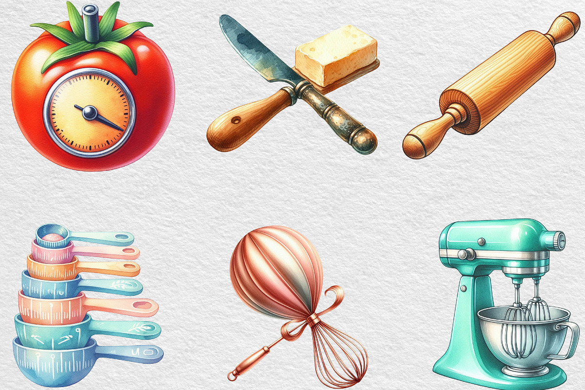 Watercolor Kitchen Utensils Clipart, an Illustration by Black Bird Studio (Photo 3 of 6)