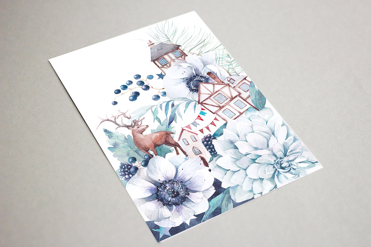 Deer Town. Christmas floral card set, an Animal Illustration by Eisfrei (Photo 7 of 7)
