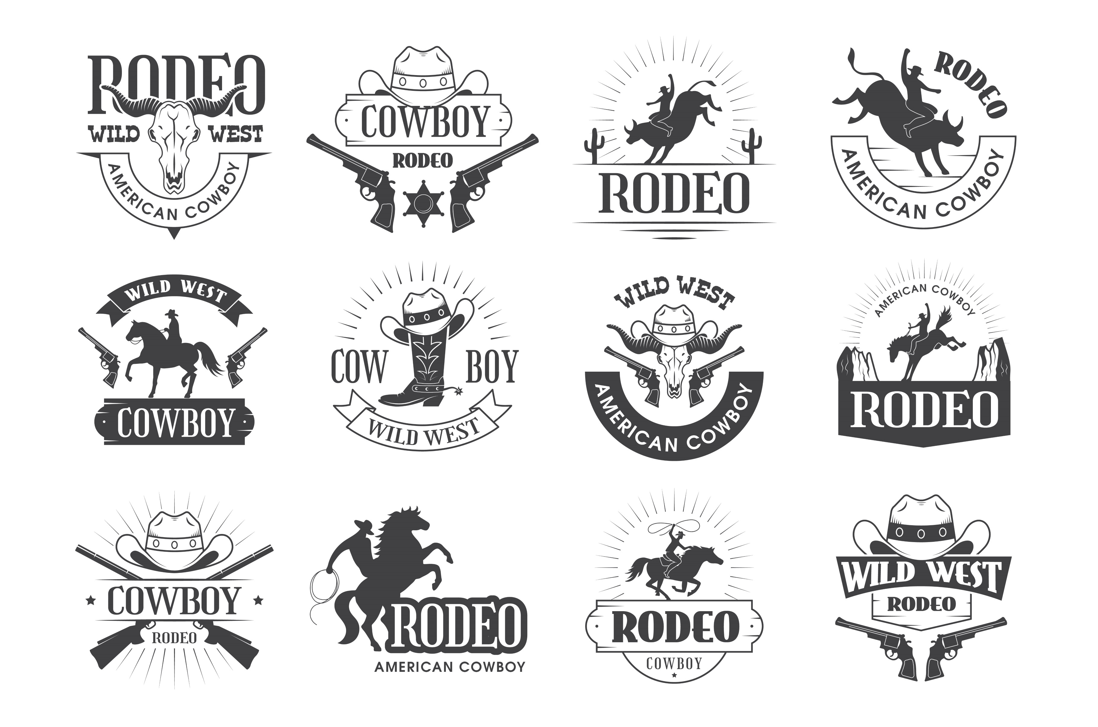 Cowboy labels. Man with lasso riding, an Object Illustration by Onyx