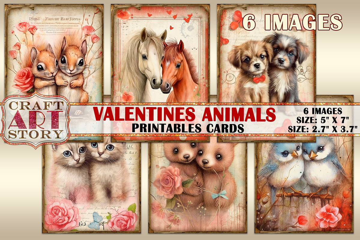 Valentines animals Valentine cards, an Animal Illustration by CraftArtStory (Photo 1 of 3)