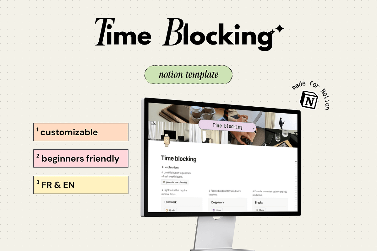 Time blocking - Notion template, an App Template by Iasan Design (Photo 2 of 7)