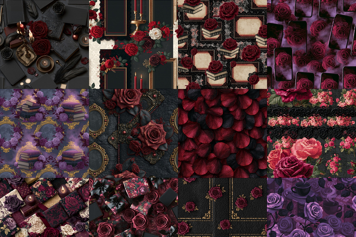 Romance Gothic Rose Digital Paper, a Pattern Graphic by LA Design (Photo 3 of 10)