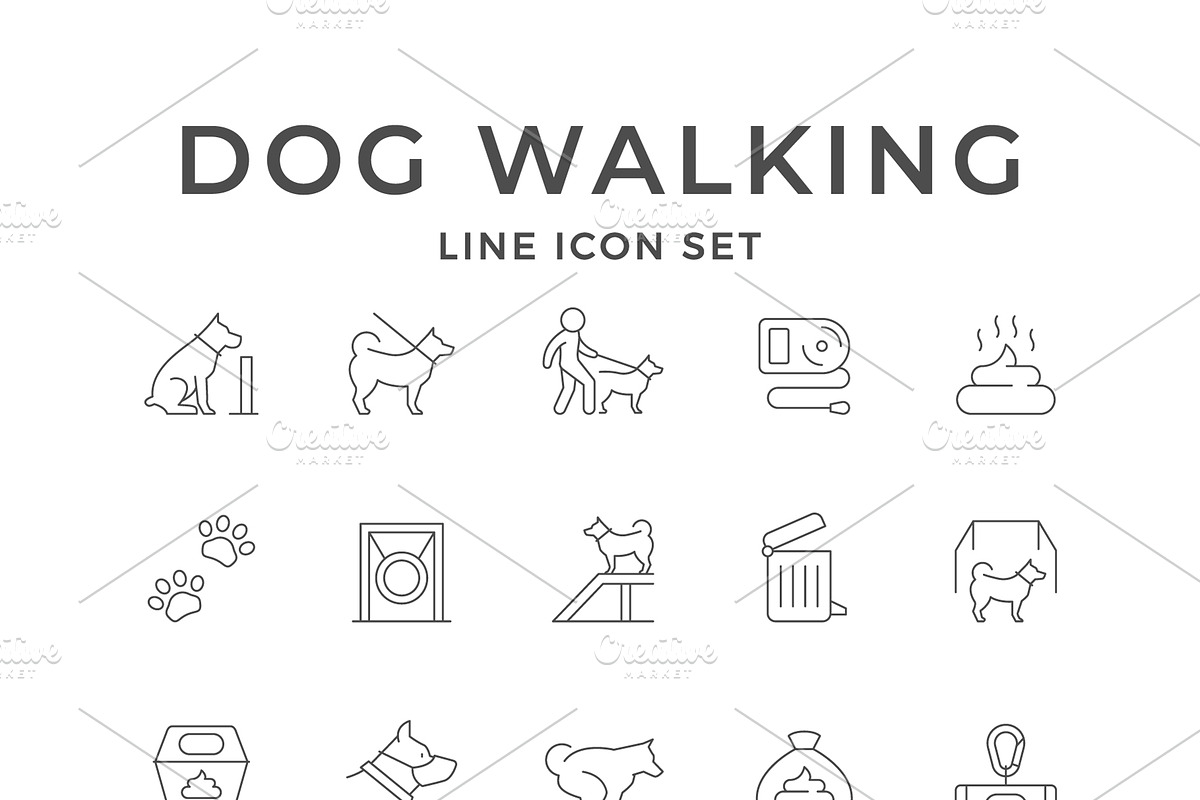 Set Line Icons of Dog Walking, an Outline Icon by motorama (Photo 1 of 2)