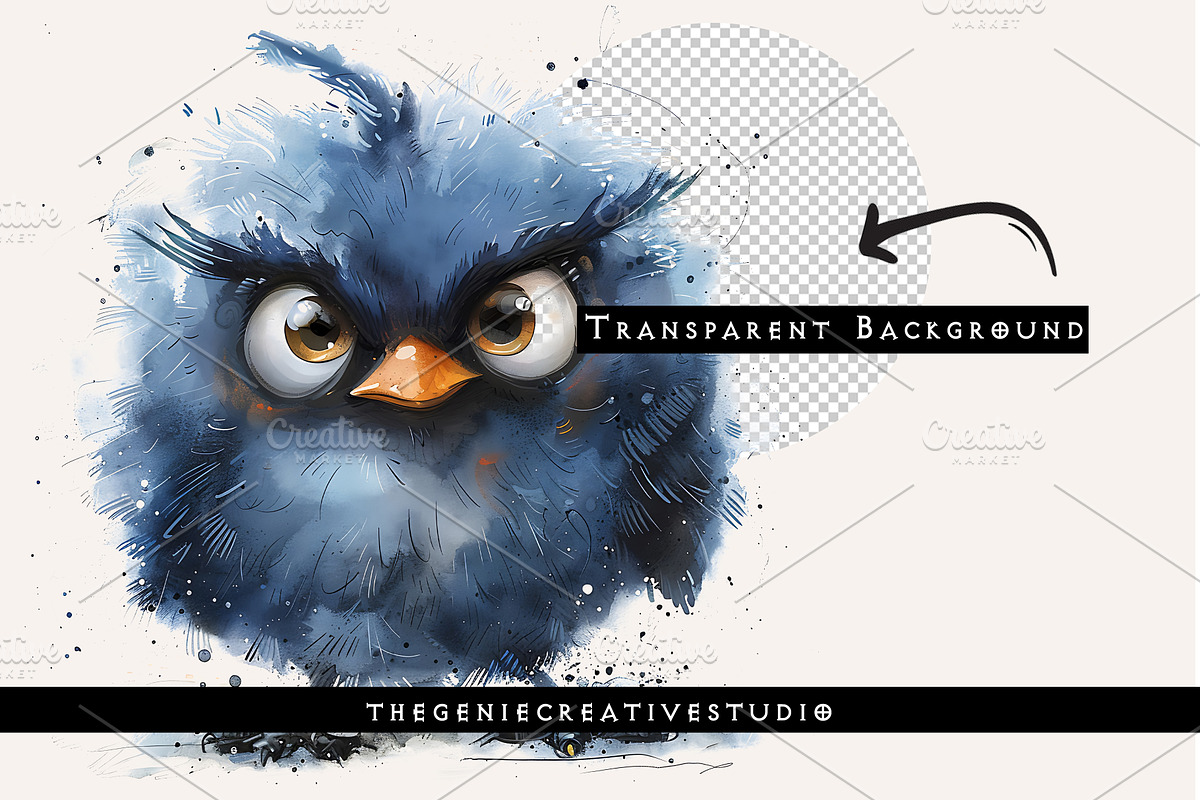 Fluffy Grumpy Bird PNG Clipart Set, an Animal Illustration by Geniecreativestudio (Photo 2 of 9)