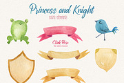 Princess & Knight Watercolor Clipart, a Decorative Illustration by LeMagiqueBoutique (Thumbnail 4 of 7)
