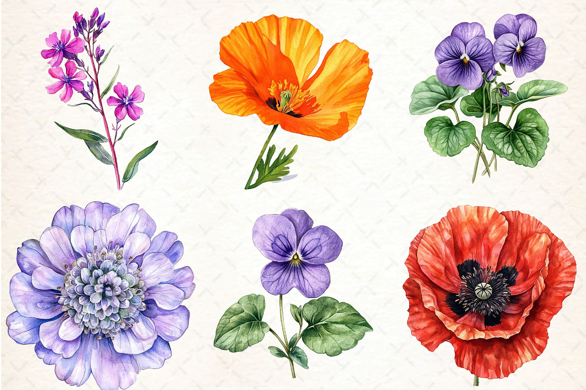Watercolor Wild Flowers Clipart, an Illustration by DreamCafeArt (Photo 3 of 7)