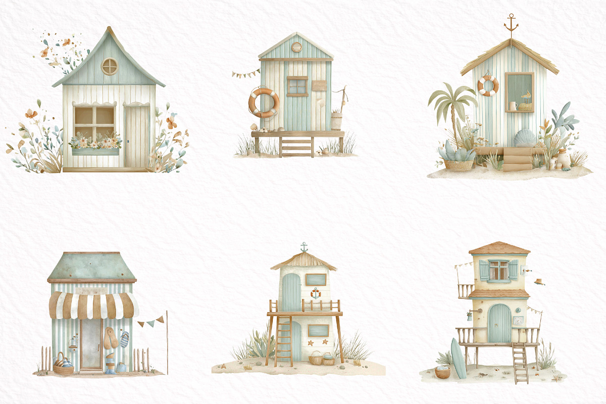 Beach Huts Summer Clipart, an Illustration by DreamArtGraphic (Photo 2 of 8)