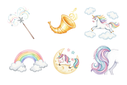 Watercolor Unicorns Clipart, a Decorative Illustration by BerryPieArt (Thumbnail 3 of 4)