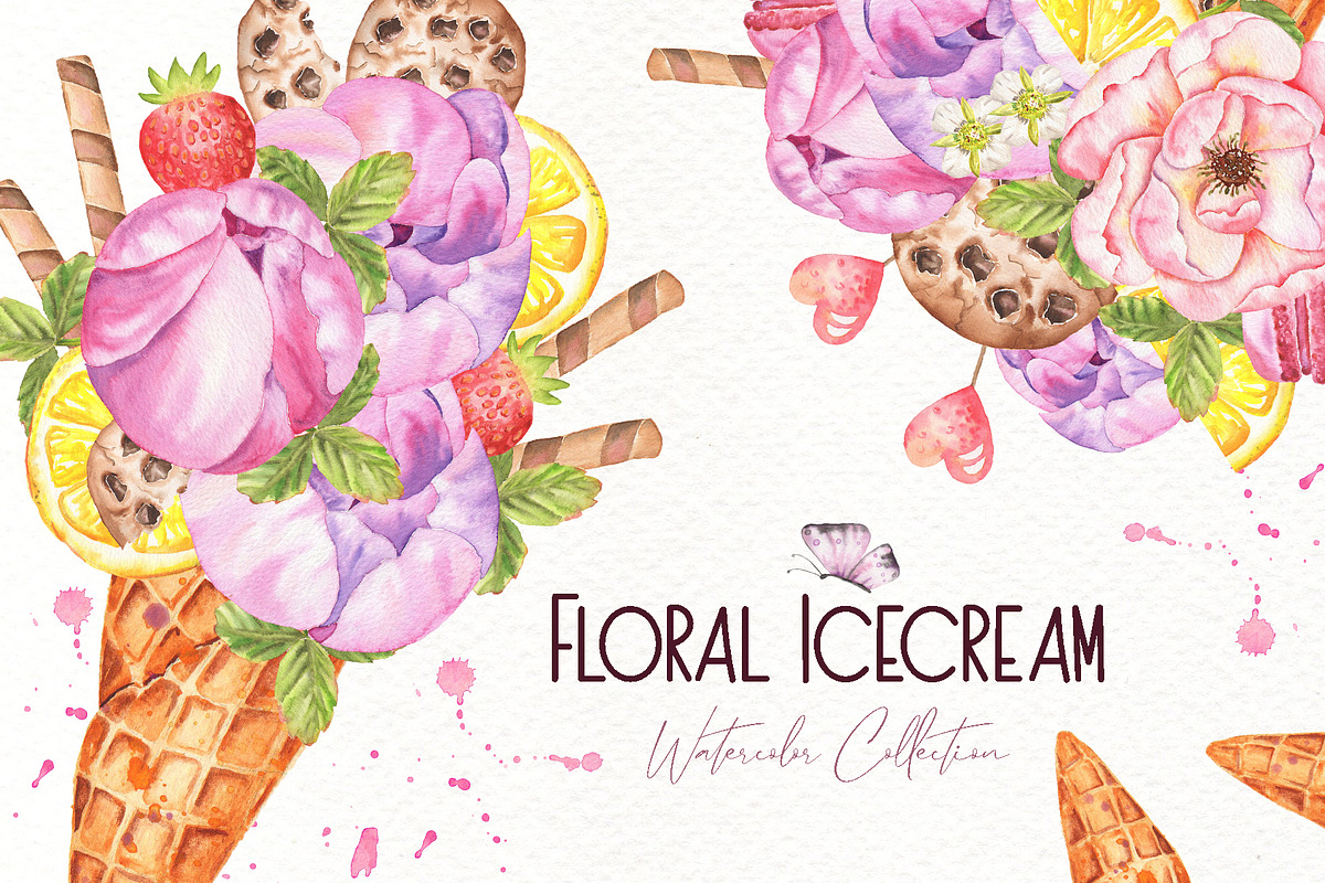 Floral Icecream Watercolor Set, an Illustration by TanataDesign (Photo 13 of 13)