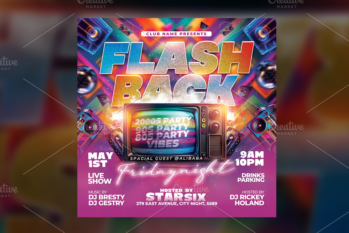 Retro 90s Party Flyer Template, a Flyer Template by RTXdesinger99 (Photo 2 of 3)