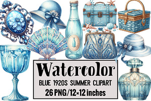 Blue 1920s Summer Clipart, an Illustration by Design Market