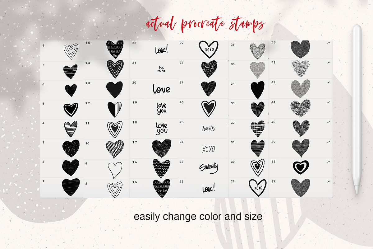 45 Procreate Valentine Heart Stamps, a Brush Add-On by Sweet Fig (Photo 3 of 7)