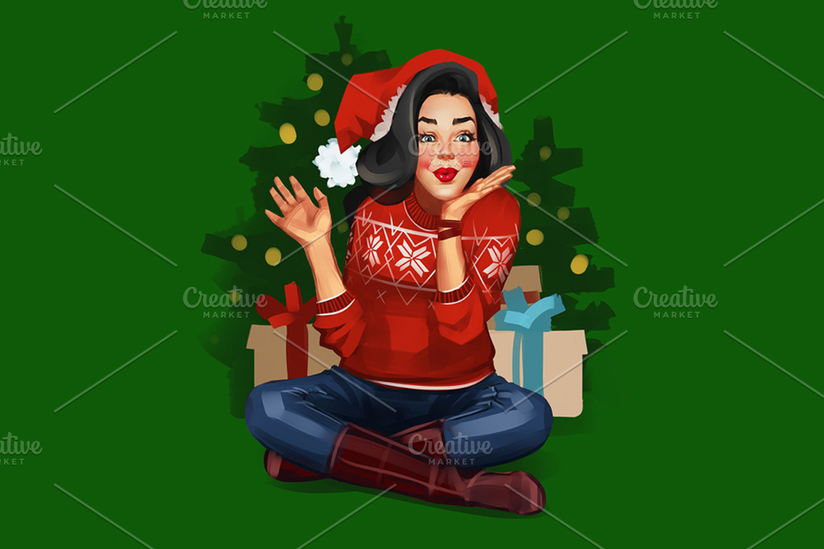 Christmas Pin-up girl, a Decorative Illustration by Ira Cvetnaya (Photo 2 of 6)