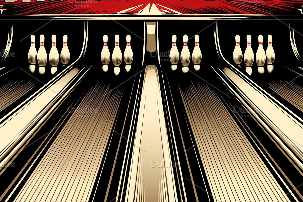 Classic bowling lane with white pins ready for a strike, an Illustration by AS photostudio