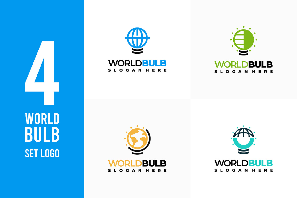 Set of World Bulb Logo designs, a Branding & Logo Template by Lucky Creative (Photo 1 of 5)