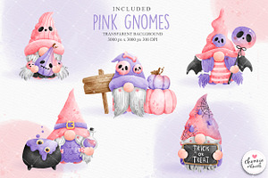 Pink Halloween Gnomes Clipart