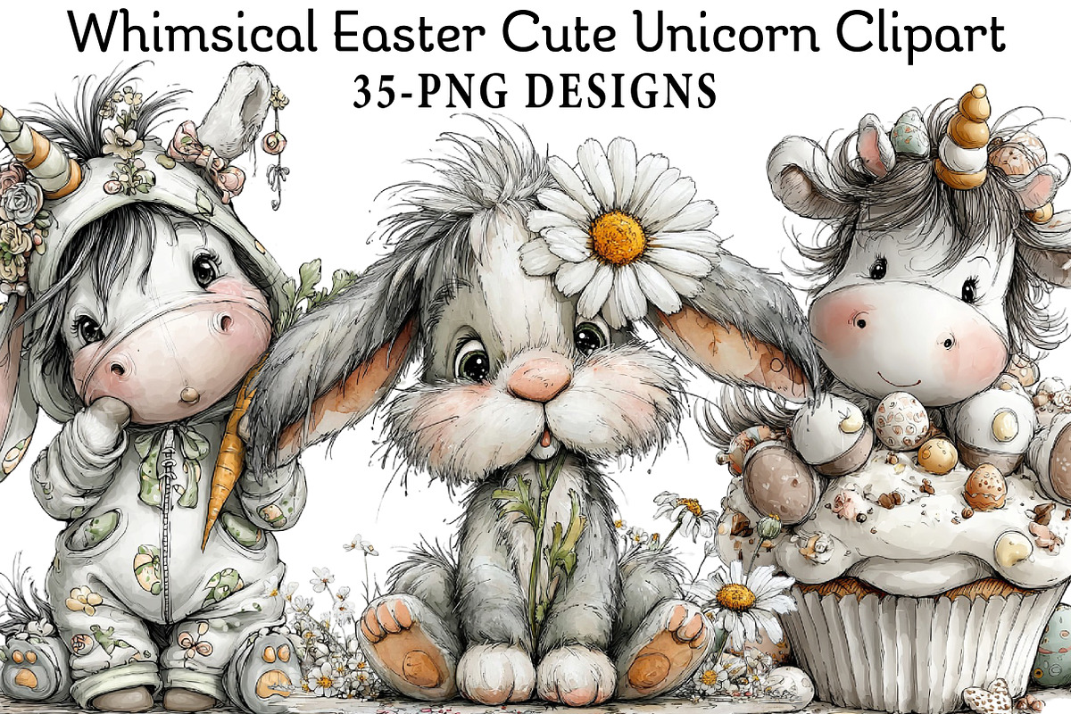 Whimsical Easter Cute Unicorn Clipar, an Illustration by Daily.Designs (Photo 1 of 8)