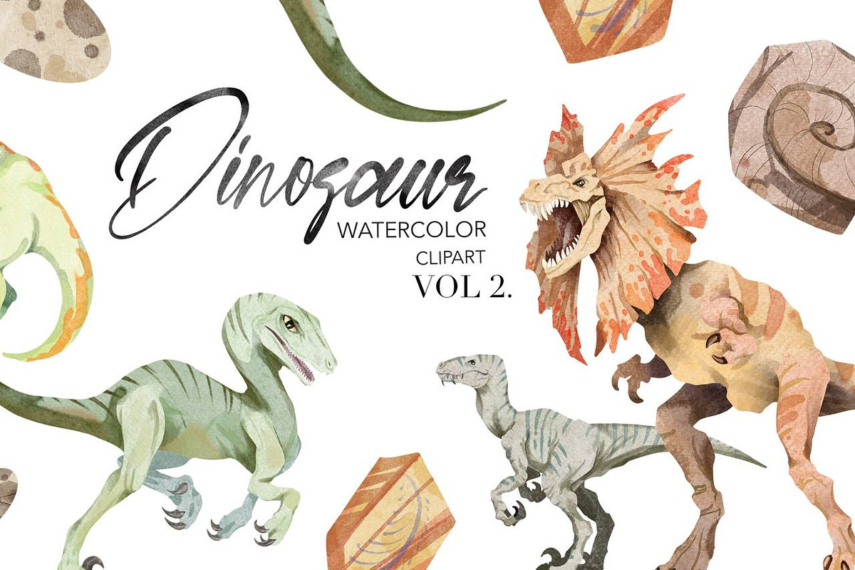 Dinosaur Watercolor Clipart, an Animal Illustration by NKTKNS (Photo 1 of 4)