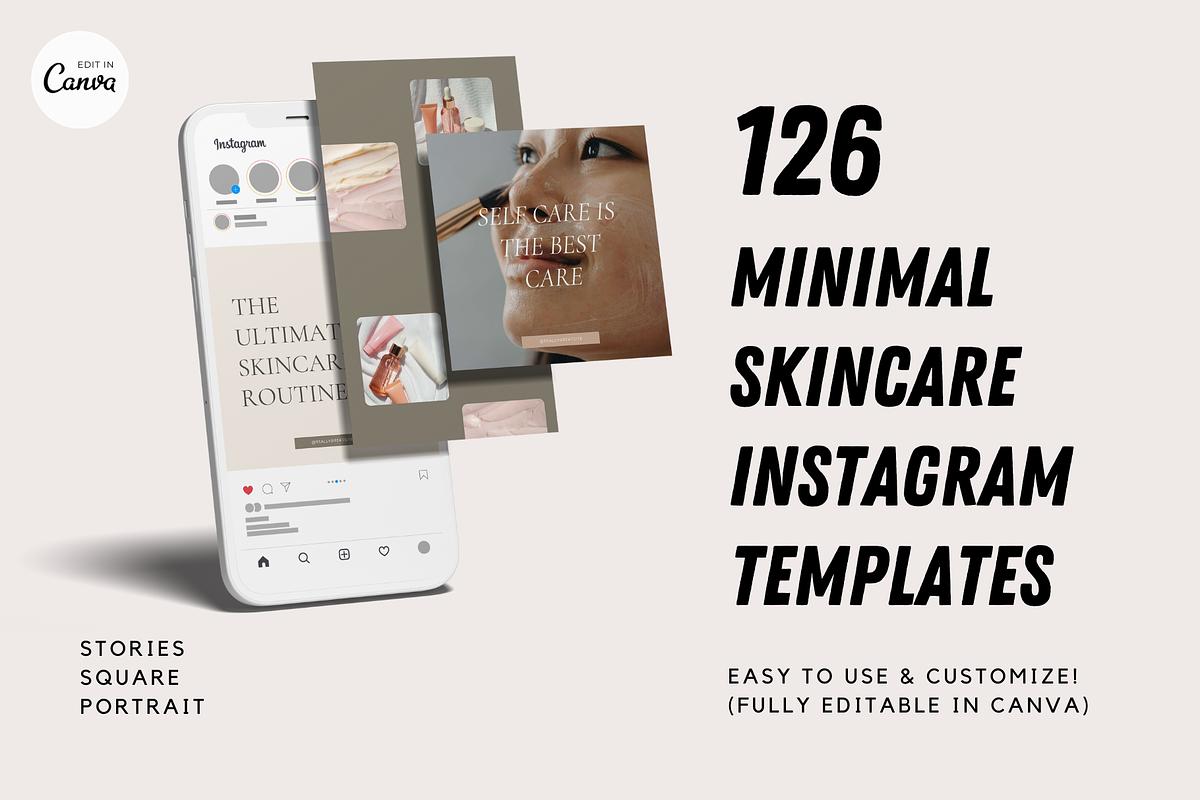 Skincare Instagram Canva Templates, a Social Media Template by Dandy Studio (Photo 2 of 6)