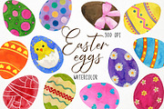 Watercolor Easter Eggs Clipart, an Object Graphic by Paulaparaula (Thumbnail 1 of 3)