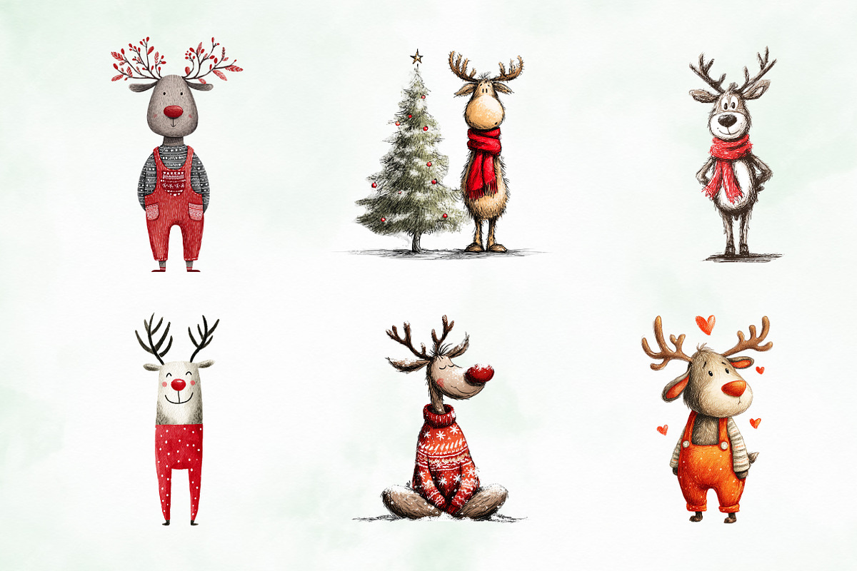 Quirky Funny Christmas Reindeer PNG, an Illustration by Creative Art (Photo 6 of 14)