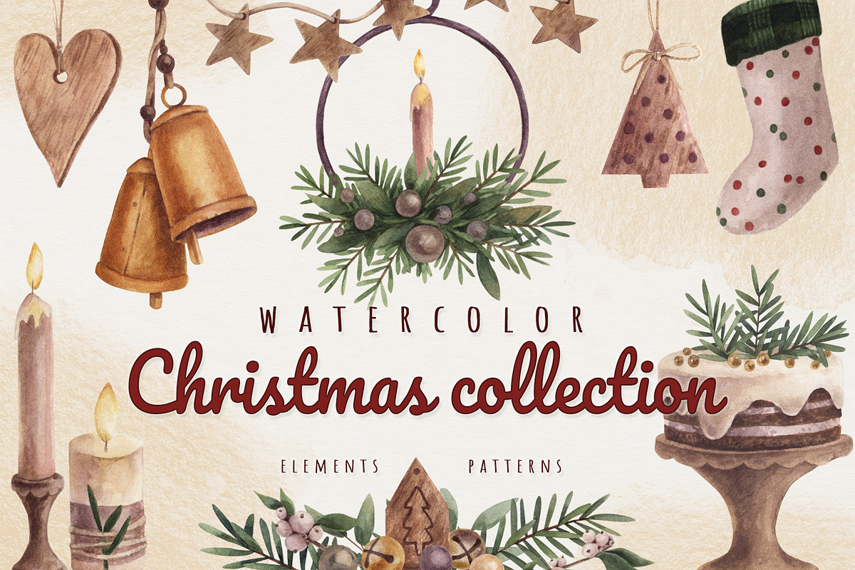 Christmas decor in watercolor, a Decorative Illustration by a_ptichkina (Photo 1 of 7)