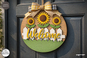 Sunflower Welcome Door Sign SVG, a Decorative Illustration by svgocean (Thumbnail 2 of 3)