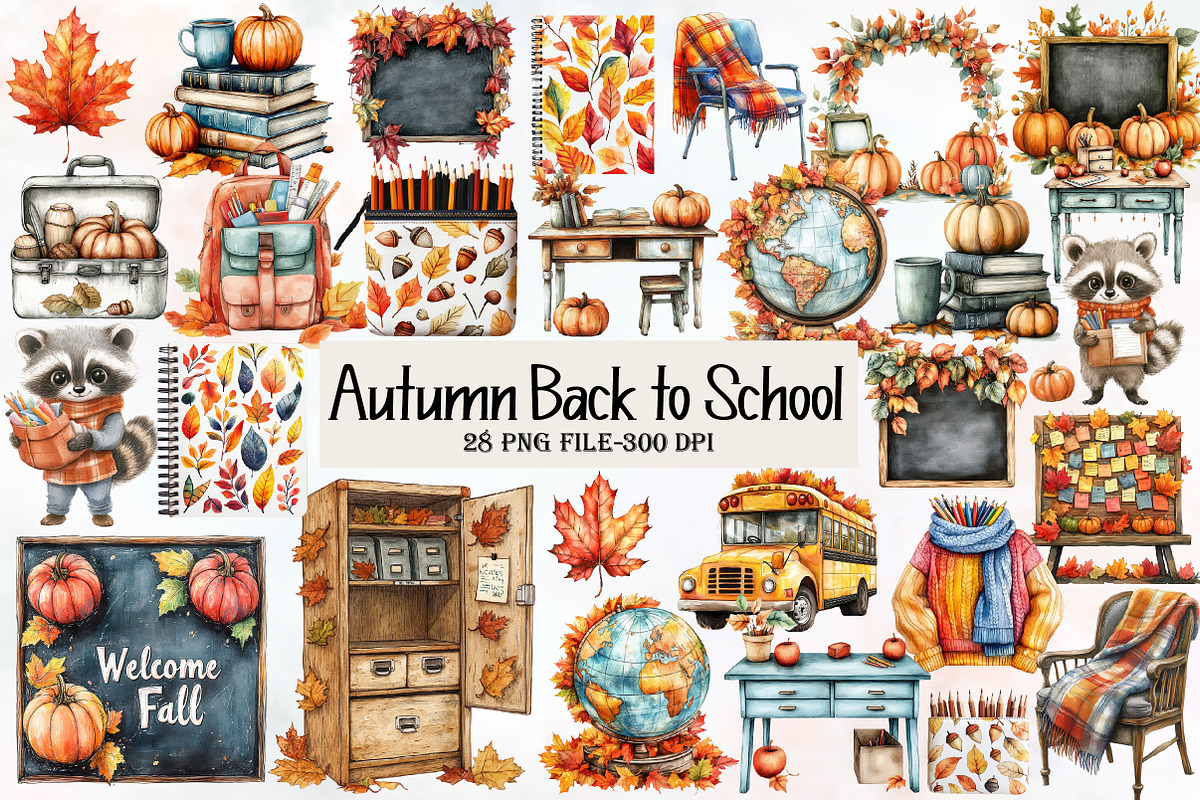 Autumn Back to School Clipart, a Seasonal Illustration by Designworld (Photo 1 of 6)