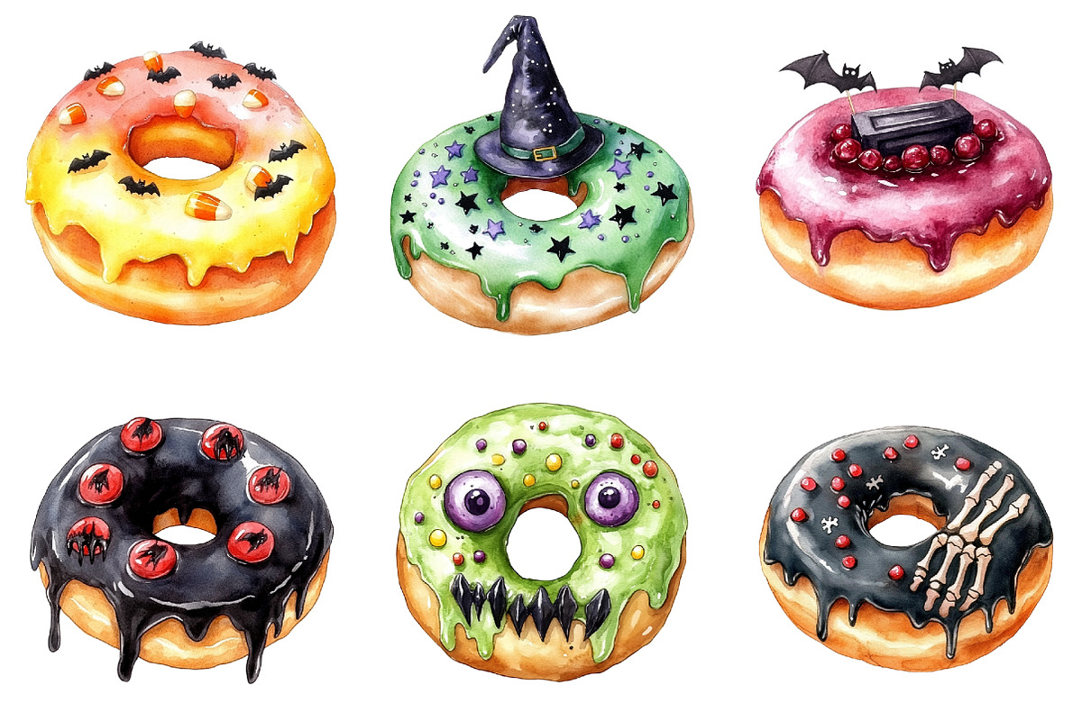 Spooky Halloween Donut Clipart, a Seasonal Illustration by CitraGraphics (Photo 2 of 8)
