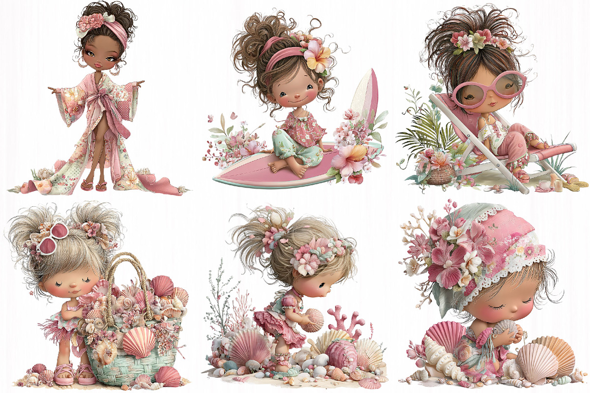 Whimsical Summer Beach Girls Clipart, an Illustration by DreamCafeArt (Photo 3 of 7)