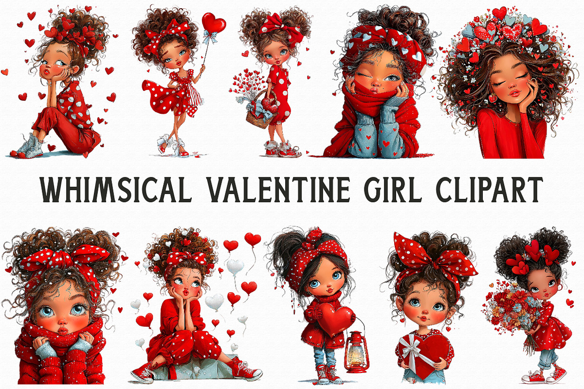 Whimsical Valentine Girl Clipart, an Illustration by Libby Wishes (Photo 3 of 6)