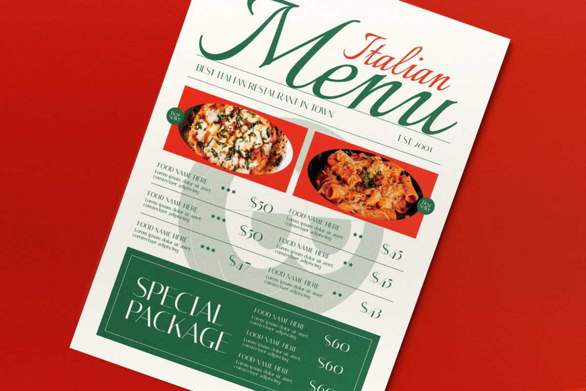 Beige Quirky Italian Food Menu, a Flyer Template by graphicook (Photo 2 of 4)