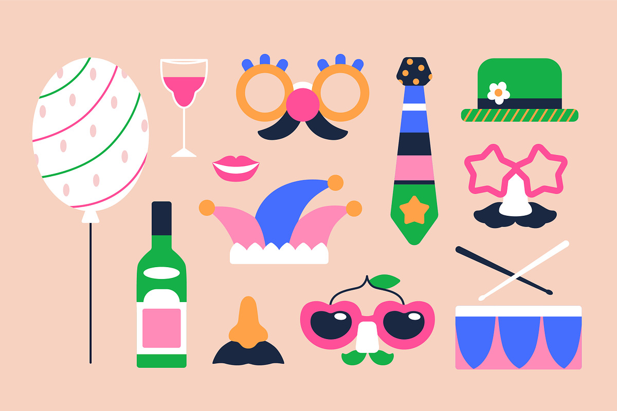 Purim carnival party accessories set, an Object Illustration by Good Studio (Photo 3 of 5)
