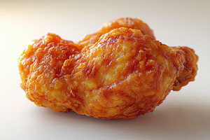 Crispy fried chicken piece on a ligh, a Photo by Tanuart