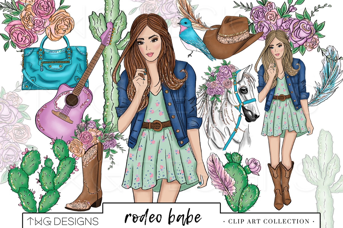 Fashion Girl Country Chic Clip Art, an Illustration by TWG Designs