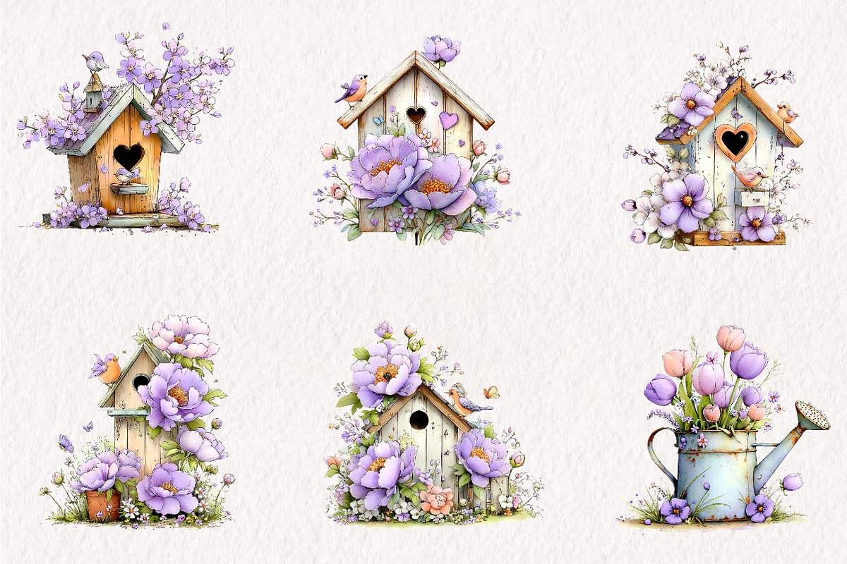 Spring Bird house Bundle Clipart, an Illustration by CreationArt (Photo 5 of 7)