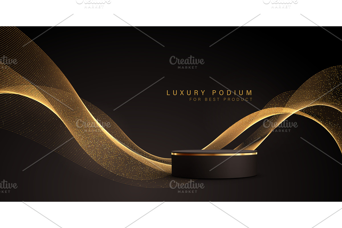 Gold cylinder podium. Golden Luxury, an Illustration by Marinstri